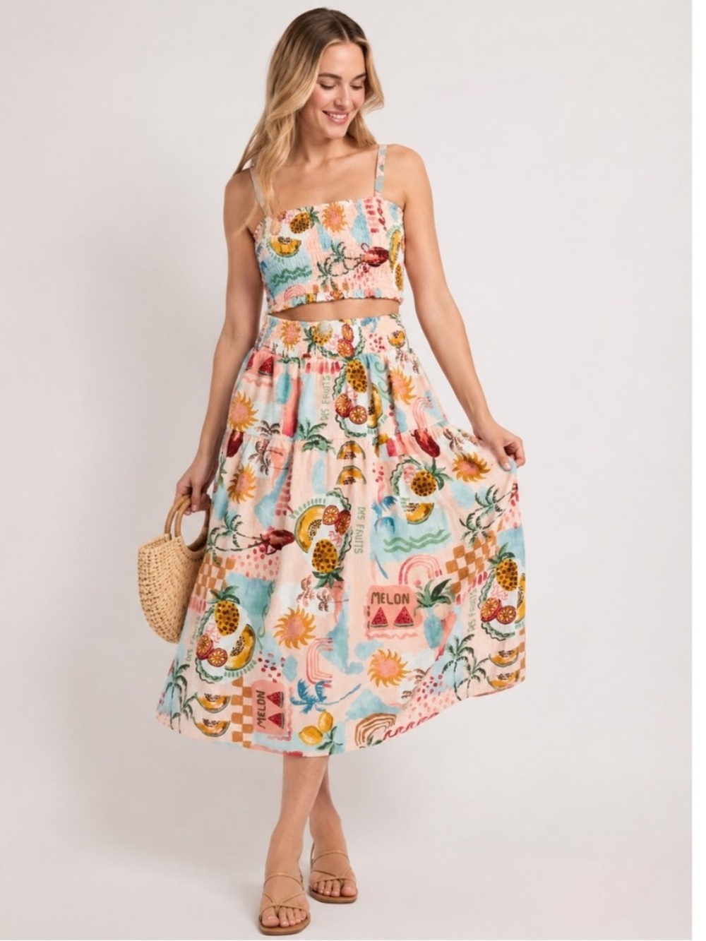 Anthropologie paper heart des fruits tropical skirt set Italy amalfi vacation S